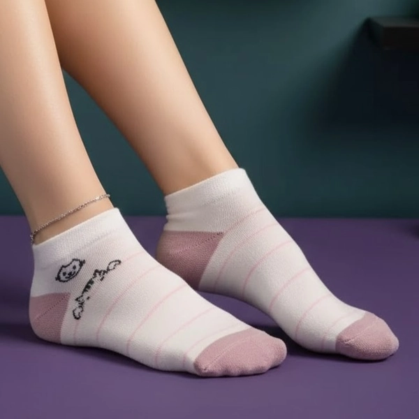 جوراب نیم ساق پنبه ای طرحدار گربه 7010 روما